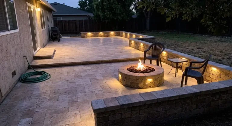 paver patio nighttime in modesto, ca
